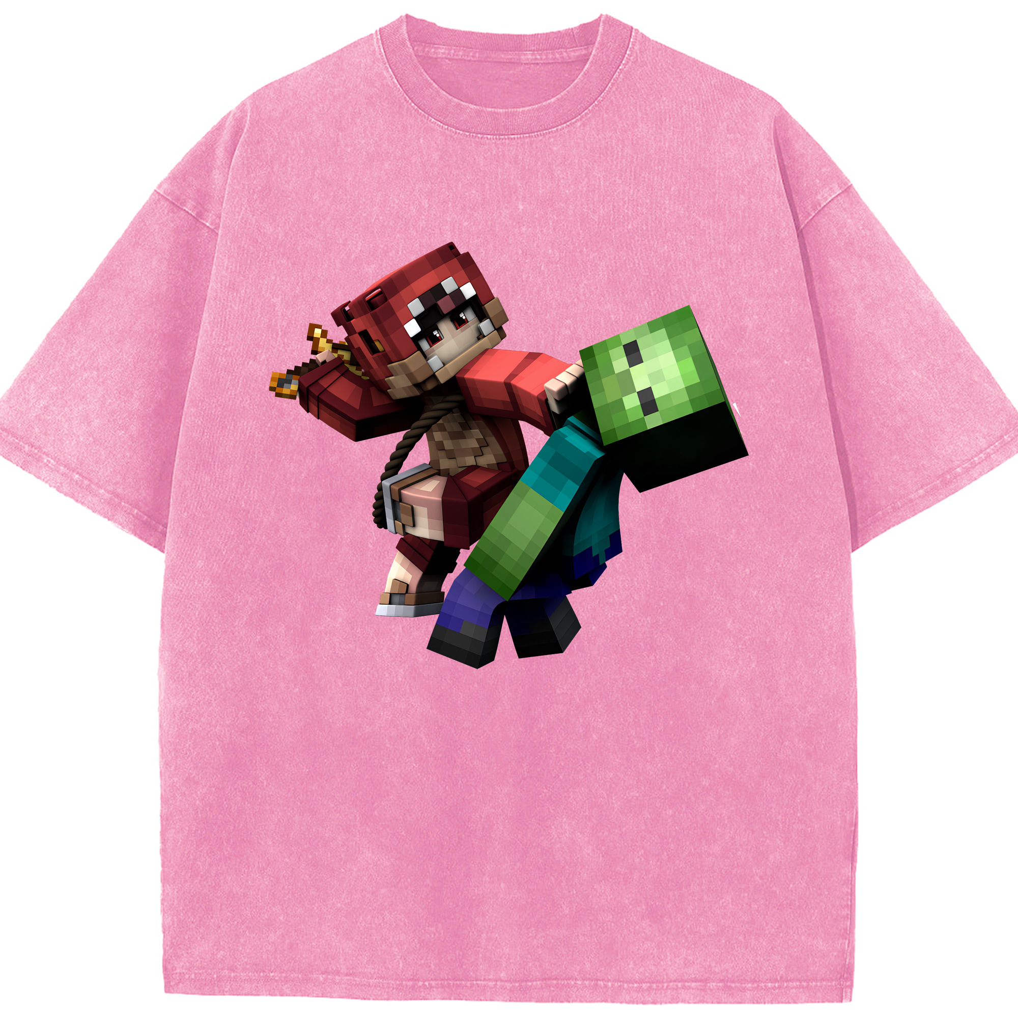 （画像用） マインクラフト ブロックの世界 Minecraft MC Block world 綿100% ヴィンテージ風 半袖Tシャツ（フロントプリント）